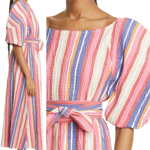 Mara Hoffman Cecilia Stripe Organic Cotton Midi Sun Dress Rainbow Multi Medium - Picture 5 of 12